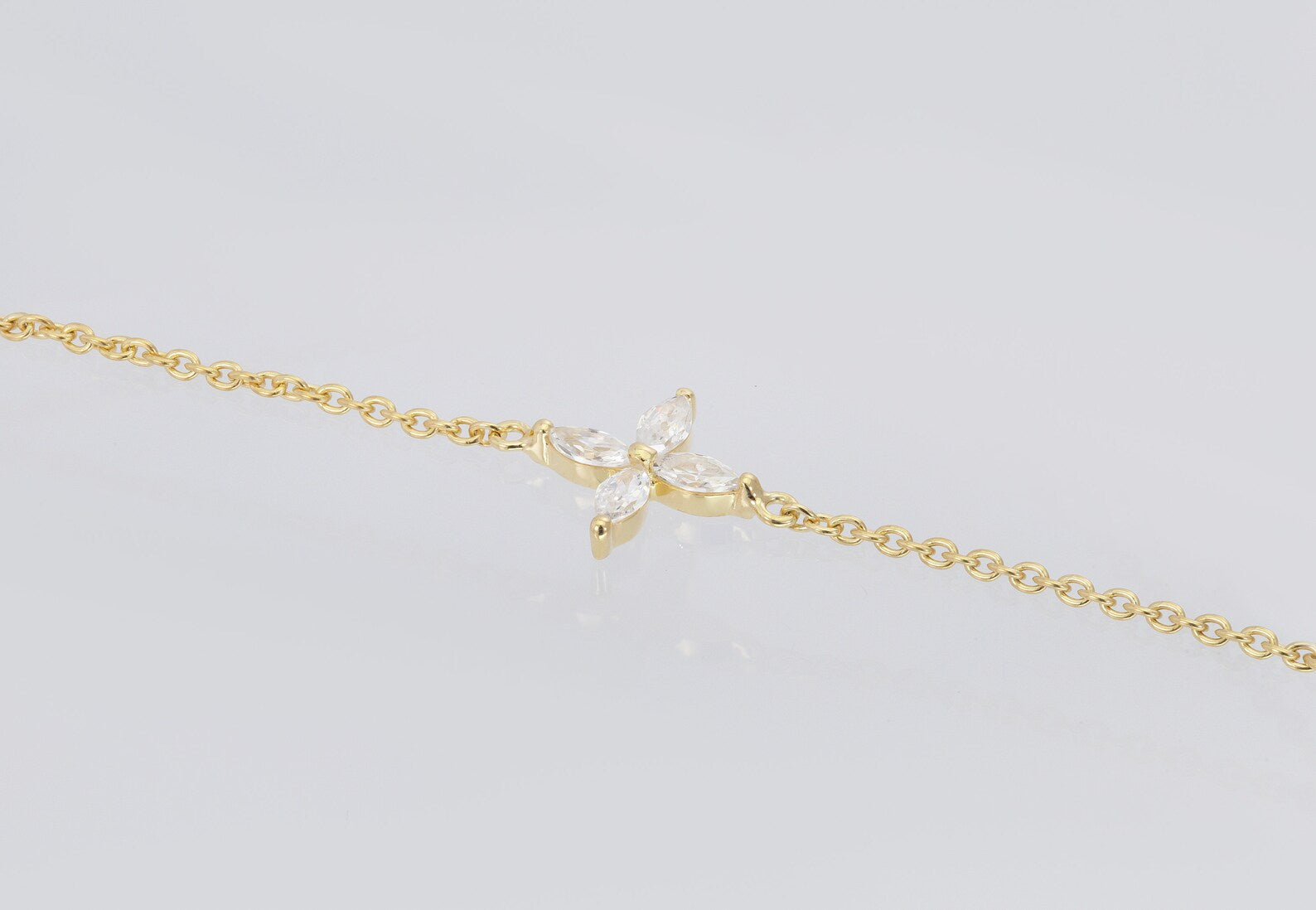 Marquise Cut Moissanite Flower Necklace, Sterling Silver Dainty Flower Pendant, Adjustable Layering Necklace, Minimalist Bridal Necklace